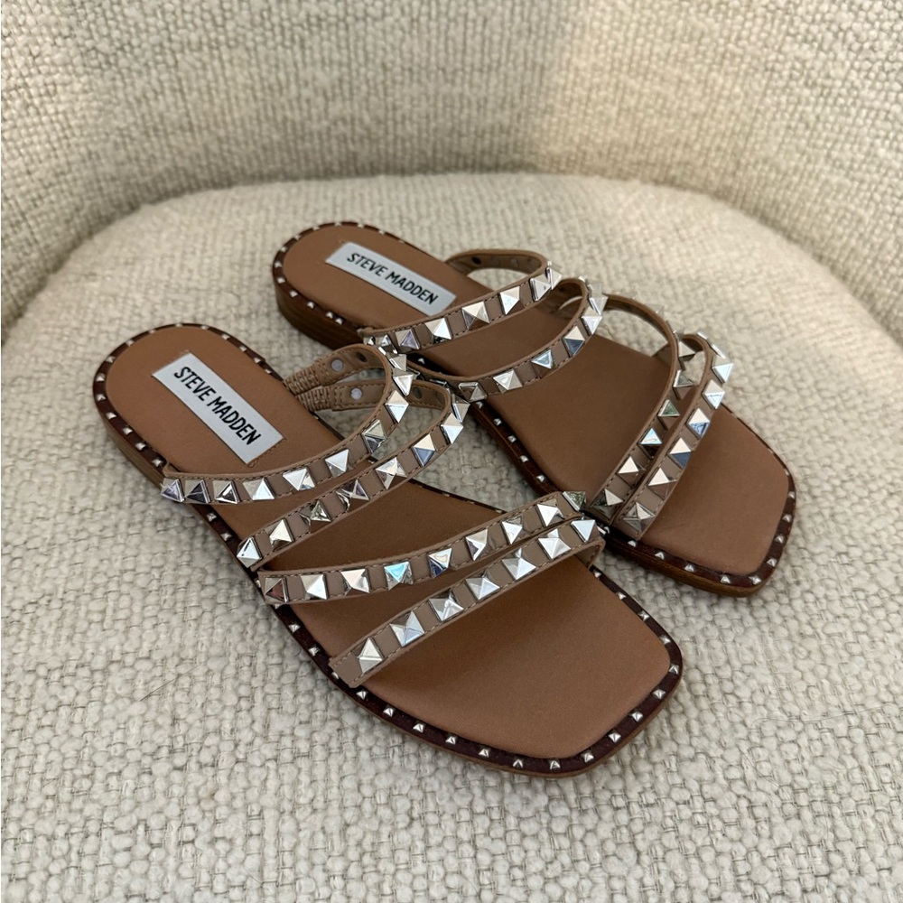 Steve Madden Brown and Silver Studded Sandals